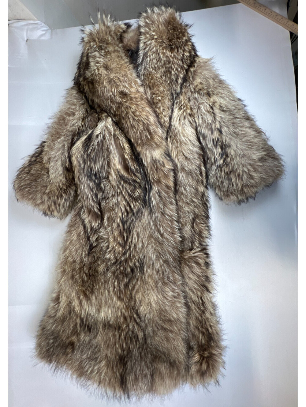 Vintage Long Raccoon Fur Coat Women's Medium Maxi Winter Jacket Brown